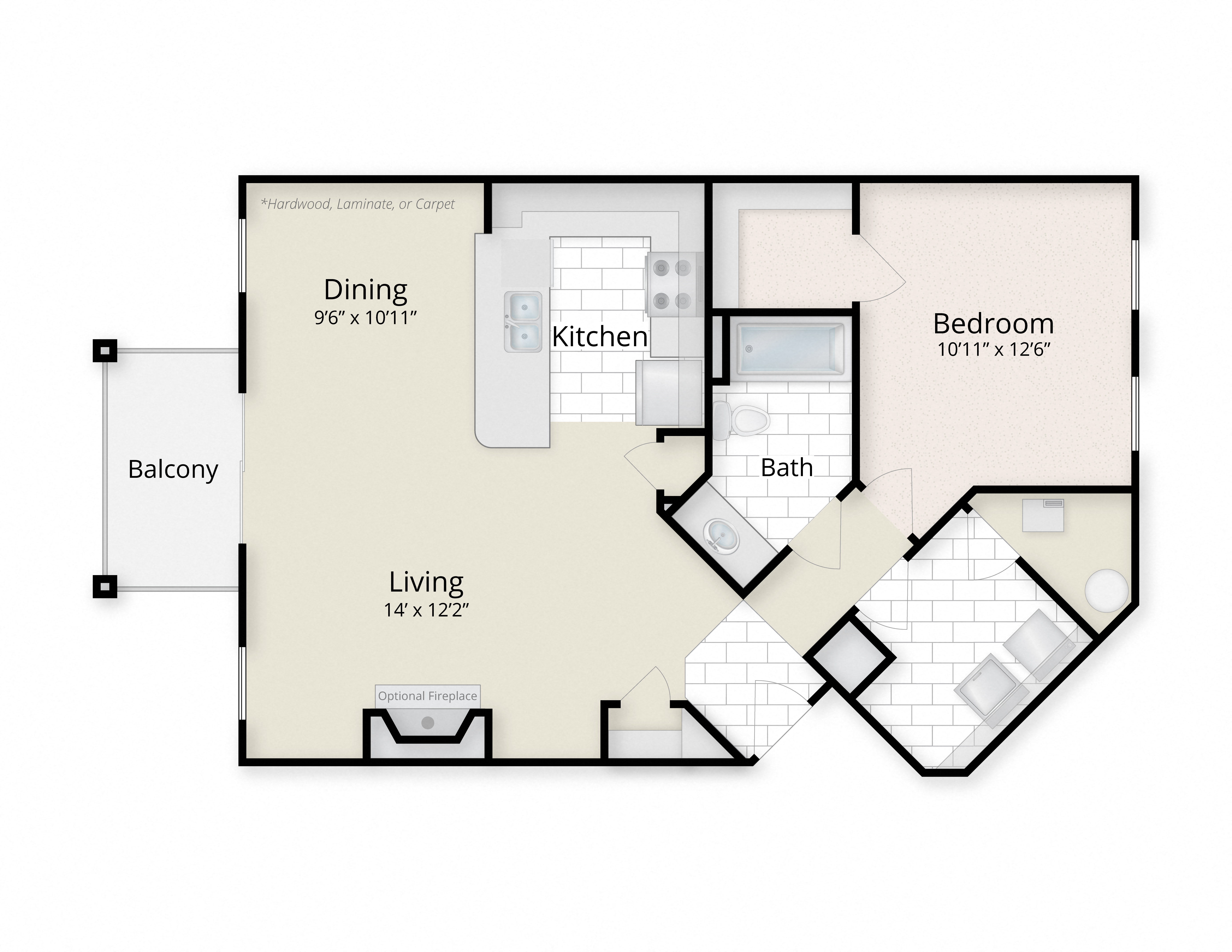 Residences at King Farm Apartments Townhomes Rockville Maryland one bedroom floor plan